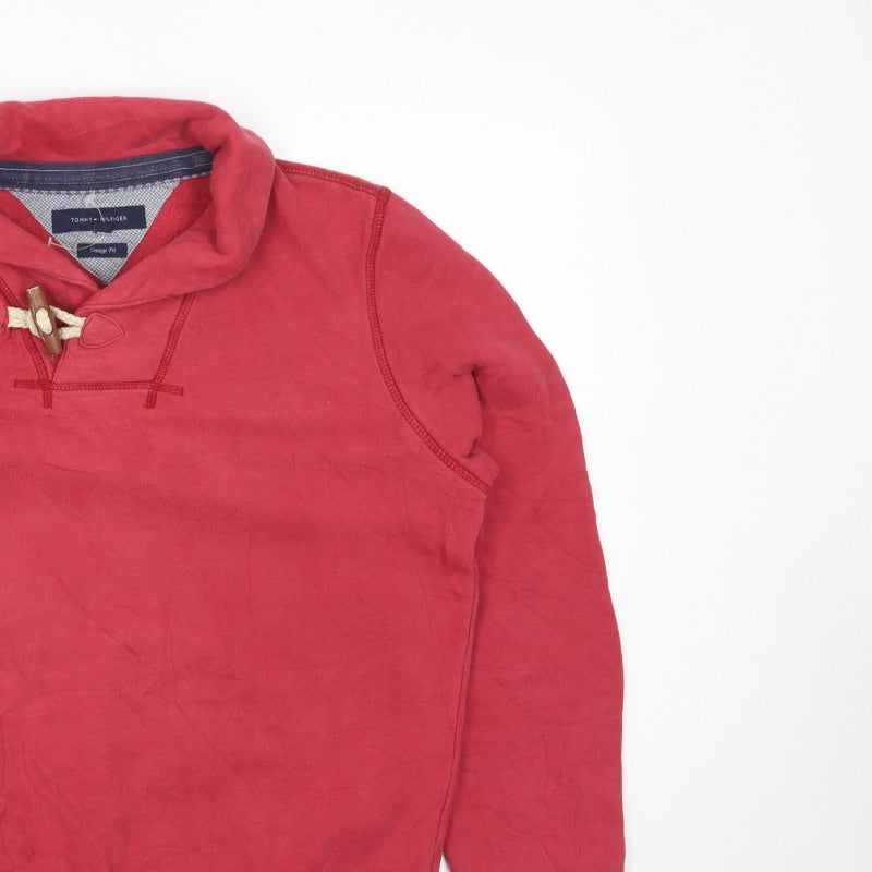 Tommy Hilfiger Men Red S Vintage Fit Toggle Hoodie Fleece Logo