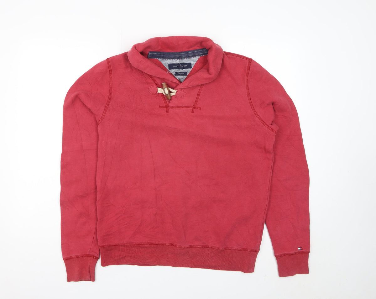 Tommy Hilfiger Men Red S Vintage Fit Toggle Hoodie Fleece Logo