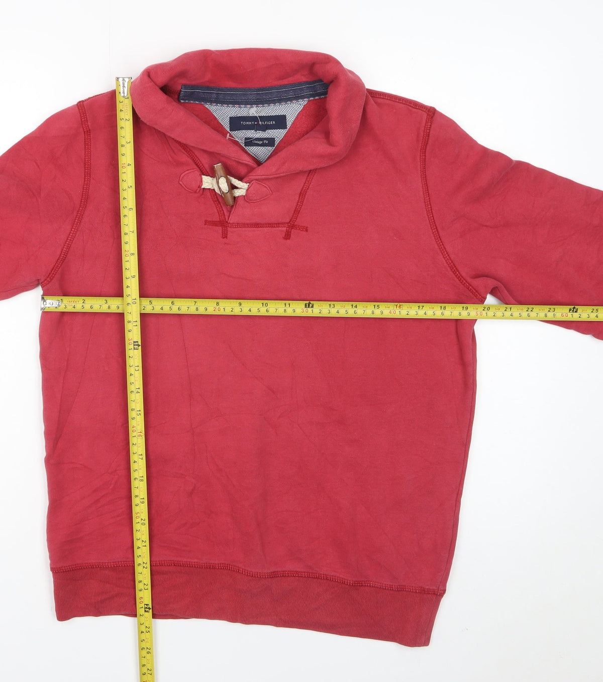 Tommy Hilfiger Men Red S Vintage Fit Toggle Hoodie Fleece Logo