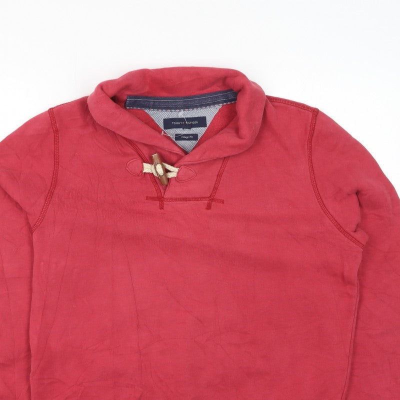 Tommy Hilfiger Men Red S Vintage Fit Toggle Hoodie Fleece Logo