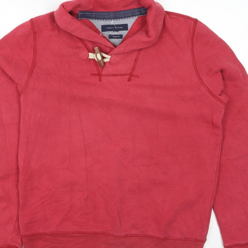 Tommy Hilfiger Men Red S Vintage Fit Toggle Hoodie Fleece Logo
