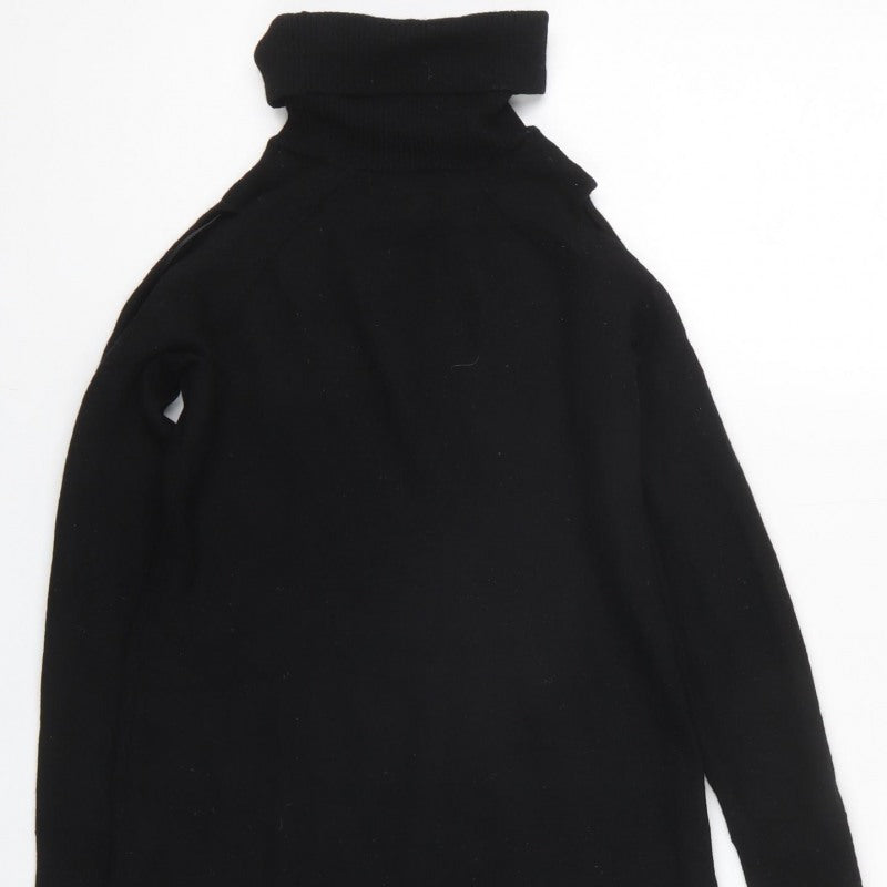 Massimo Dutti Women Black Size 12 Roll Neck Knit Tunic Jumper