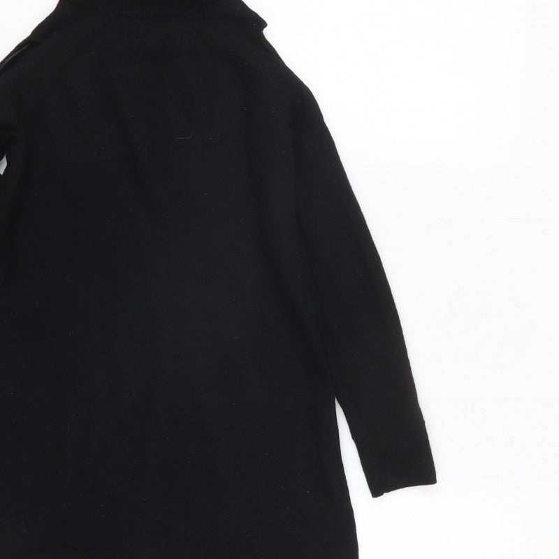 Massimo Dutti Women Black Size 12 Roll Neck Knit Tunic Jumper
