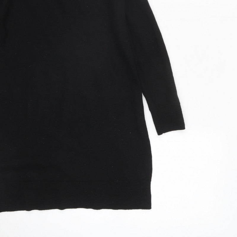 Massimo Dutti Women Black Size 12 Roll Neck Knit Tunic Jumper