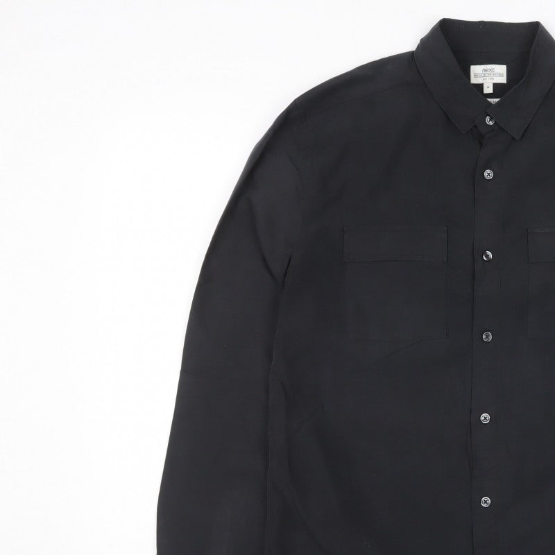 Next Men's Black M Modal Blend Button-Down Long Sleeve Pocket Shirt