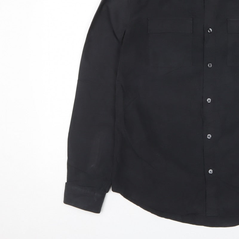 Next Men's Black M Modal Blend Button-Down Long Sleeve Pocket Shirt