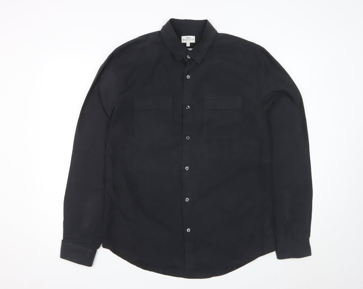 Next Men's Black M Modal Blend Button-Down Long Sleeve Pocket Shirt
