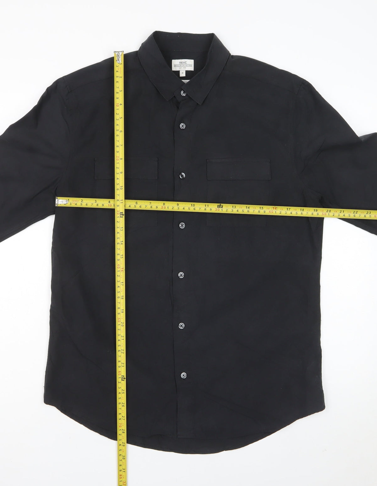 Next Men's Black M Modal Blend Button-Down Long Sleeve Pocket Shirt