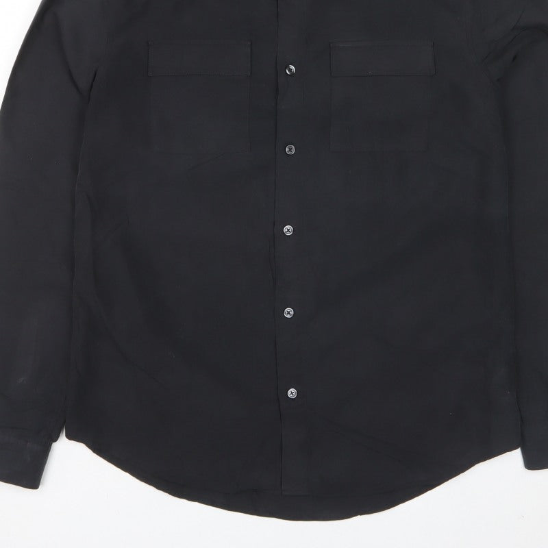 Next Men's Black M Modal Blend Button-Down Long Sleeve Pocket Shirt