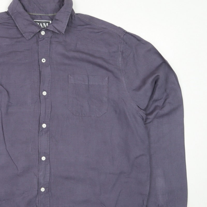BAM Men's Blue XL Linen Bamboo Long Sleeve Button-Up Shirt