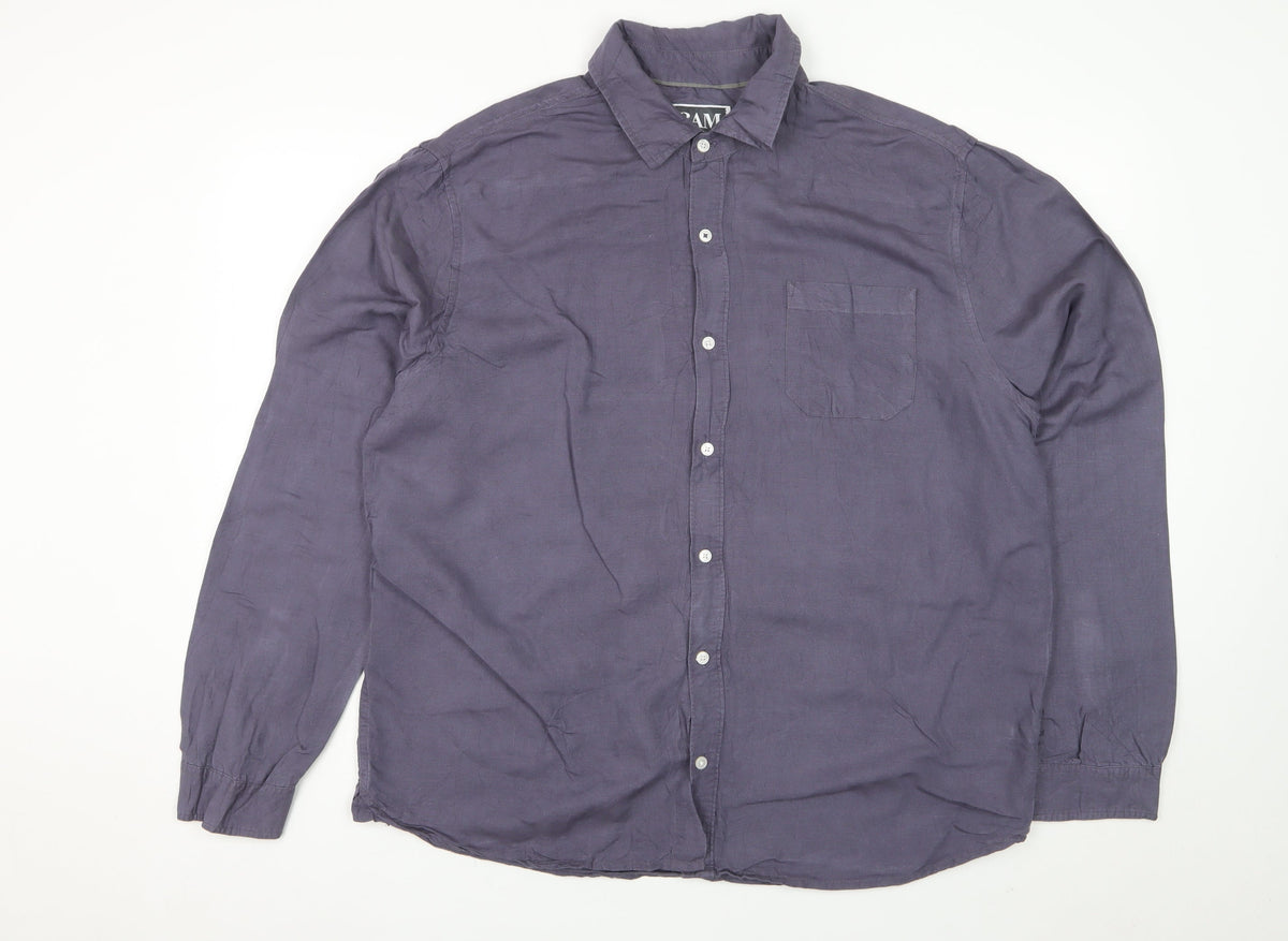 BAM Men's Blue XL Linen Bamboo Long Sleeve Button-Up Shirt
