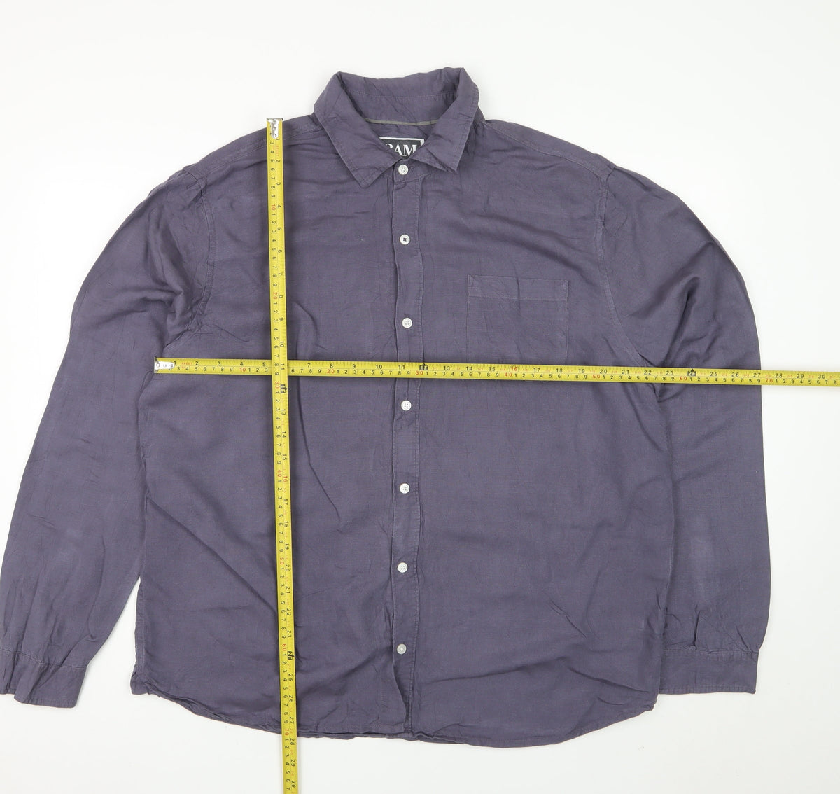 BAM Men's Blue XL Linen Bamboo Long Sleeve Button-Up Shirt