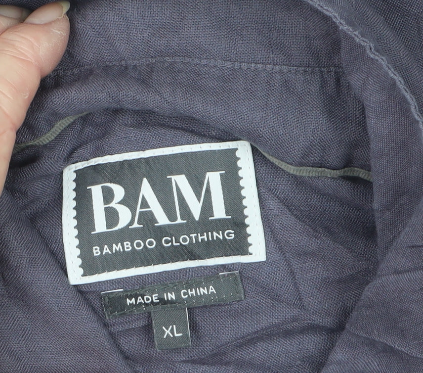 BAM Men's Blue XL Linen Bamboo Long Sleeve Button-Up Shirt