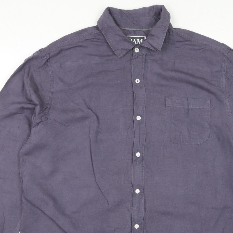 BAM Men's Blue XL Linen Bamboo Long Sleeve Button-Up Shirt