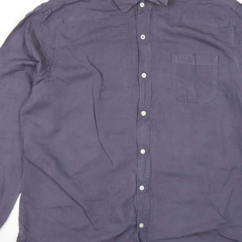 BAM Men's Blue XL Linen Bamboo Long Sleeve Button-Up Shirt