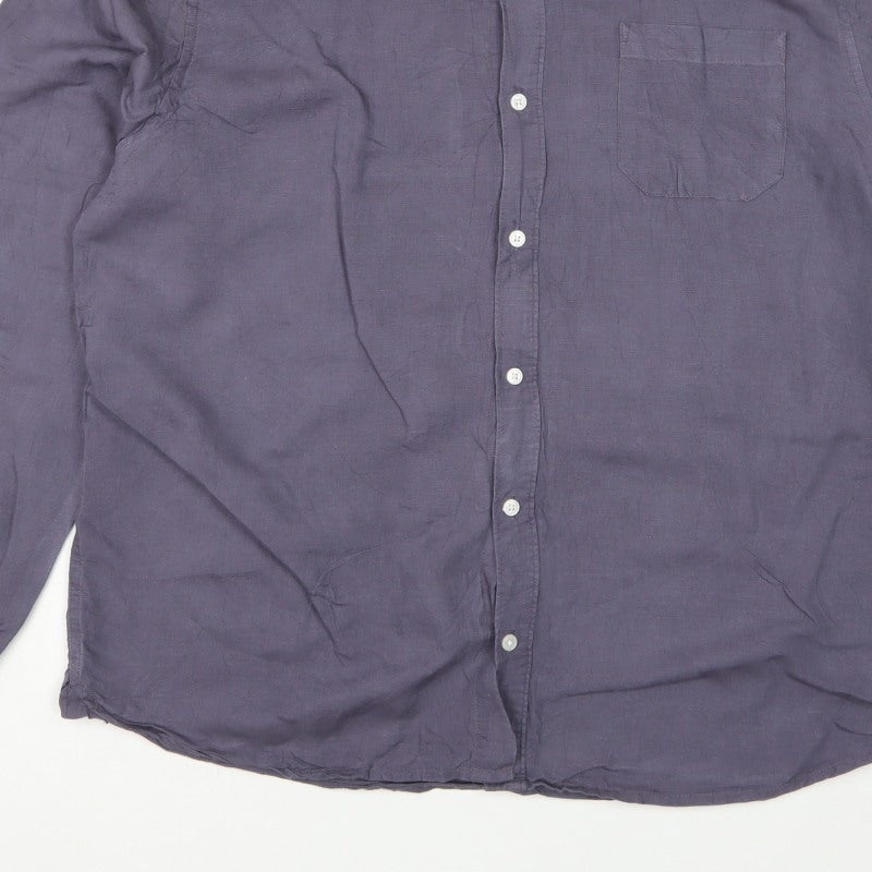 BAM Men's Blue XL Linen Bamboo Long Sleeve Button-Up Shirt