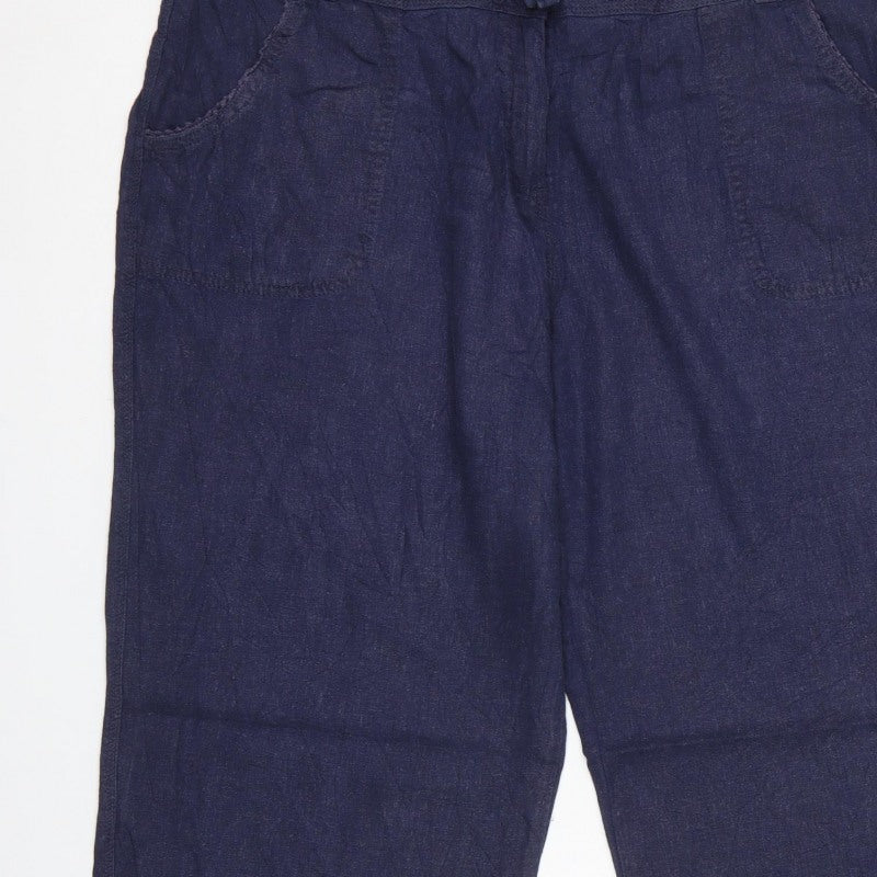 Spirit at M&Co Women’s Blue Linen Blend Wide Leg Trousers Size 20