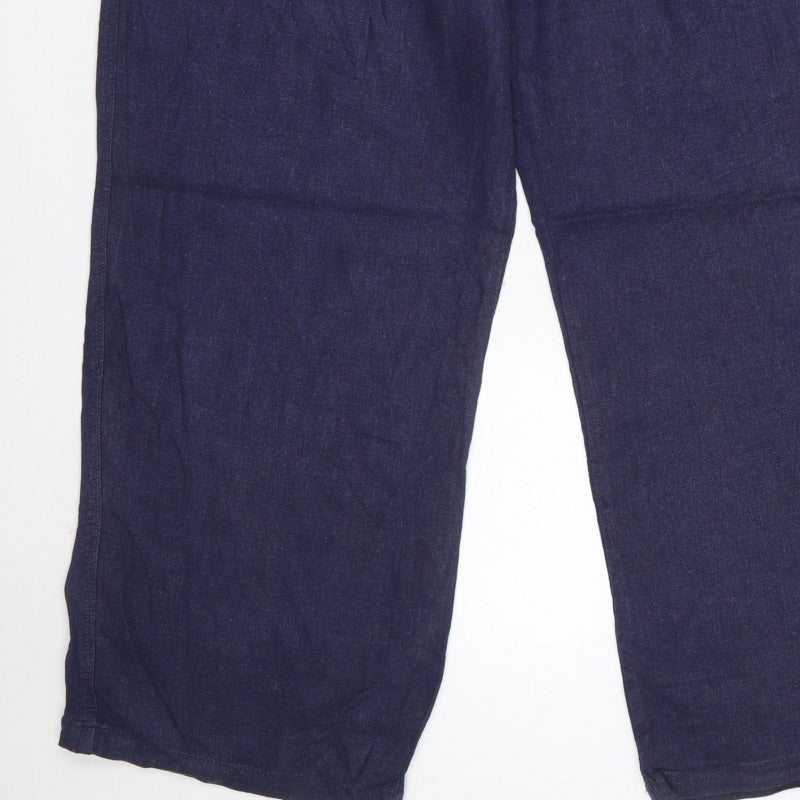 Spirit at M&Co Women’s Blue Linen Blend Wide Leg Trousers Size 20