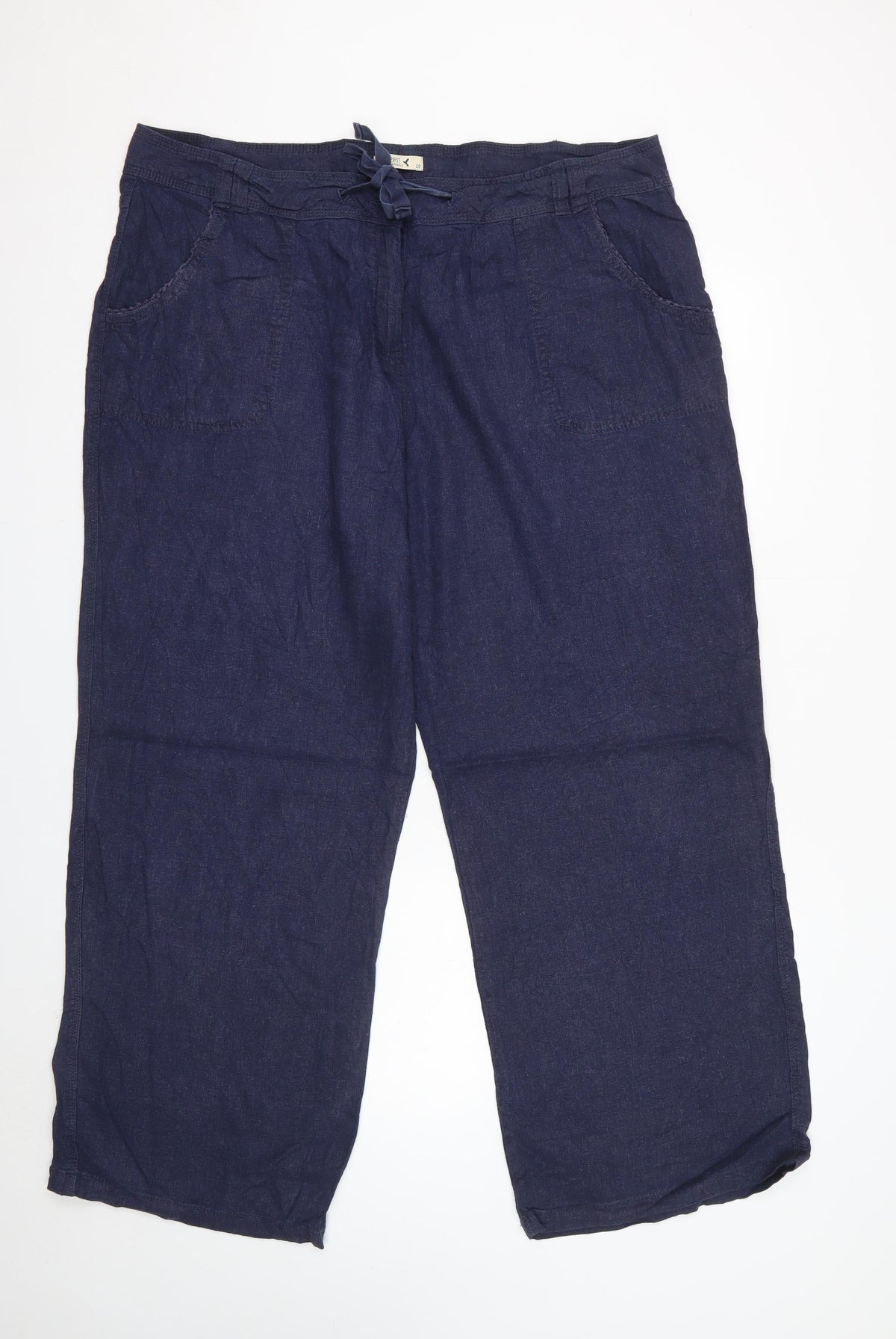 Spirit at M&Co Women’s Blue Linen Blend Wide Leg Trousers Size 20