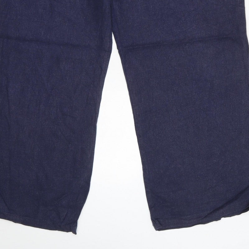 Spirit at M&Co Women’s Blue Linen Blend Wide Leg Trousers Size 20
