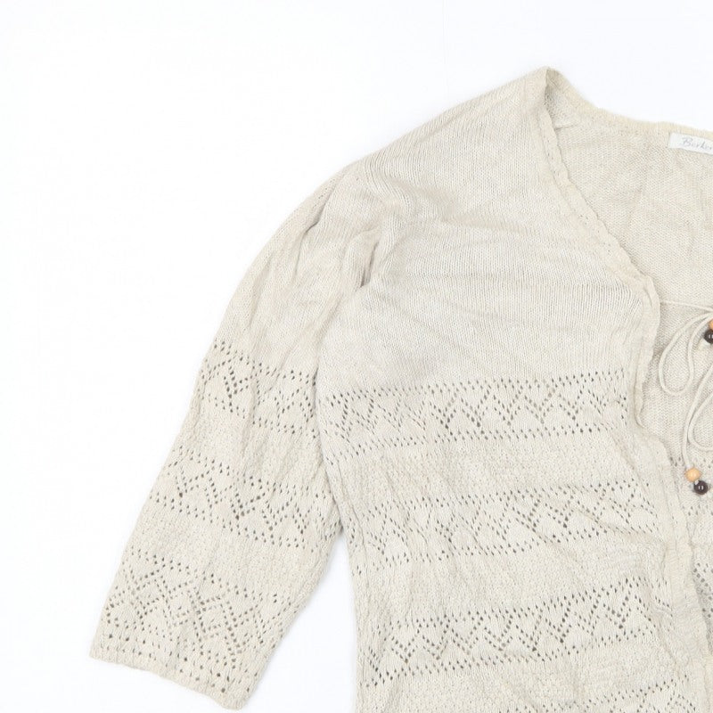 Berkertex Women Beige Open Knit Tie Cardigan Size 14-16 Boho