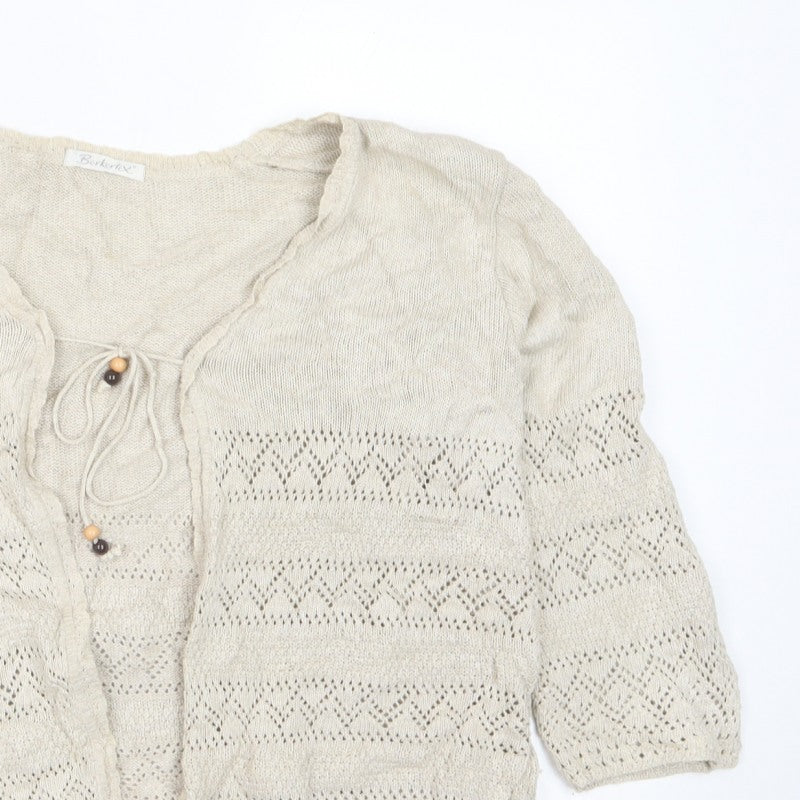 Berkertex Women Beige Open Knit Tie Cardigan Size 14-16 Boho