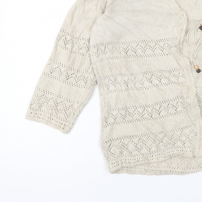 Berkertex Women Beige Open Knit Tie Cardigan Size 14-16 Boho