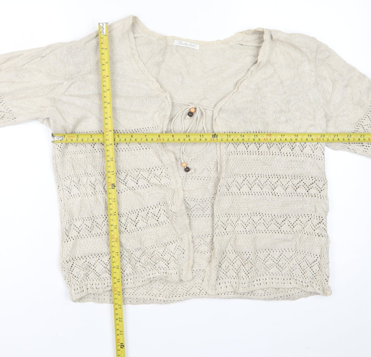 Berkertex Women Beige Open Knit Tie Cardigan Size 14-16 Boho
