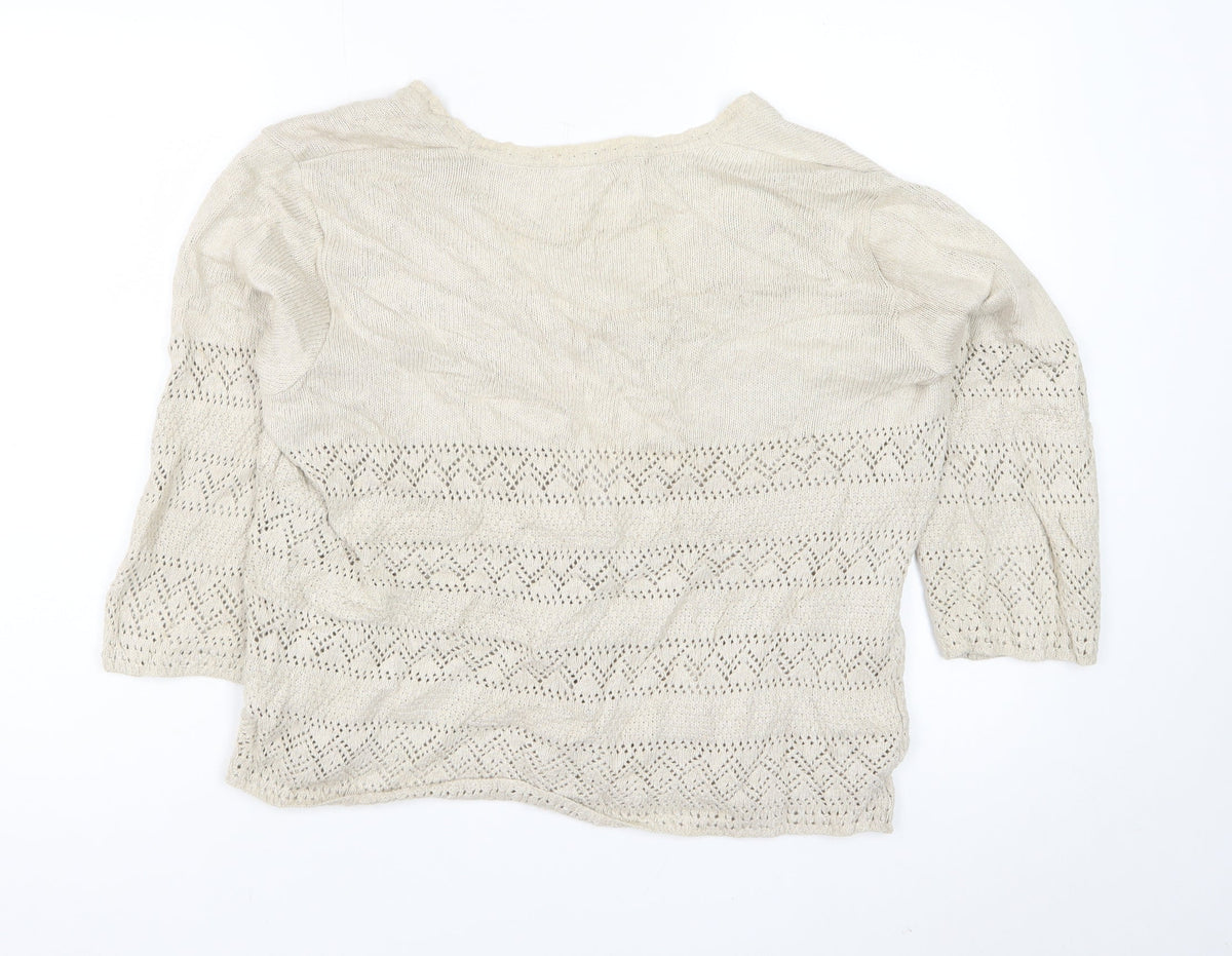 Berkertex Women Beige Open Knit Tie Cardigan Size 14-16 Boho