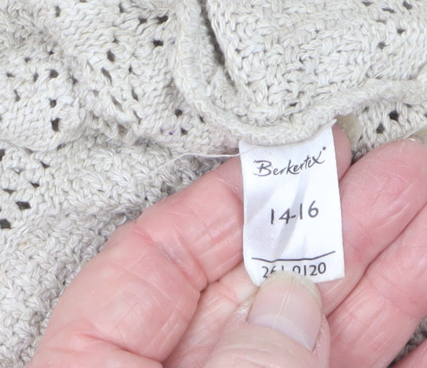 Berkertex Women Beige Open Knit Tie Cardigan Size 14-16 Boho