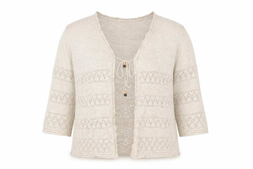 Berkertex Women Beige Open Knit Tie Cardigan Size 14-16 Boho