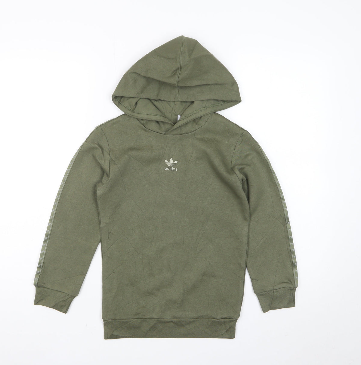 adidas Boys Green 7-8 Years Pullover Hoodie Trefoil Logo Tape