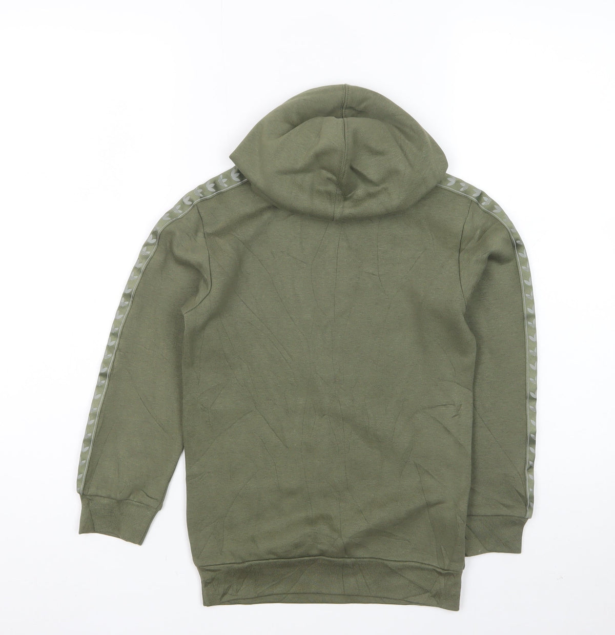 adidas Boys Green 7-8 Years Pullover Hoodie Trefoil Logo Tape