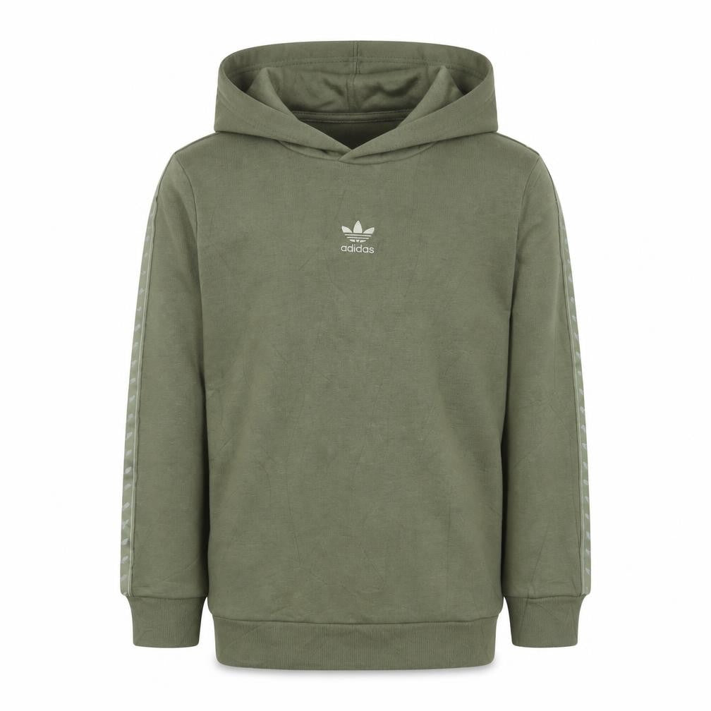adidas Boys Green 7-8 Years Pullover Hoodie Trefoil Logo Tape