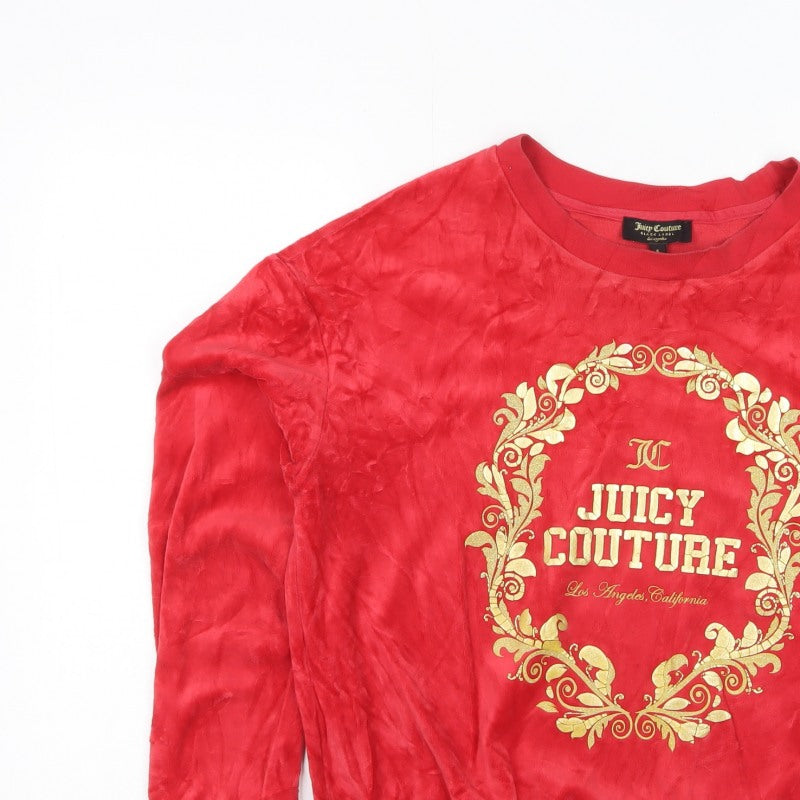 Juicy Couture Women Red S Velour Logo Crew Neck Pullover Sweatshirt
