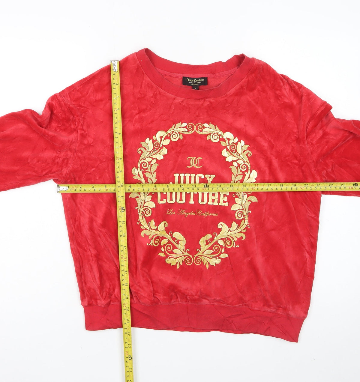 Juicy Couture Women Red S Velour Logo Crew Neck Pullover Sweatshirt