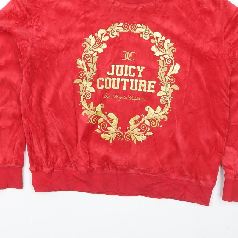 Juicy Couture Women Red S Velour Logo Crew Neck Pullover Sweatshirt