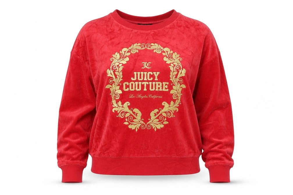 Juicy Couture Women Red S Velour Logo Crew Neck Pullover Sweatshirt