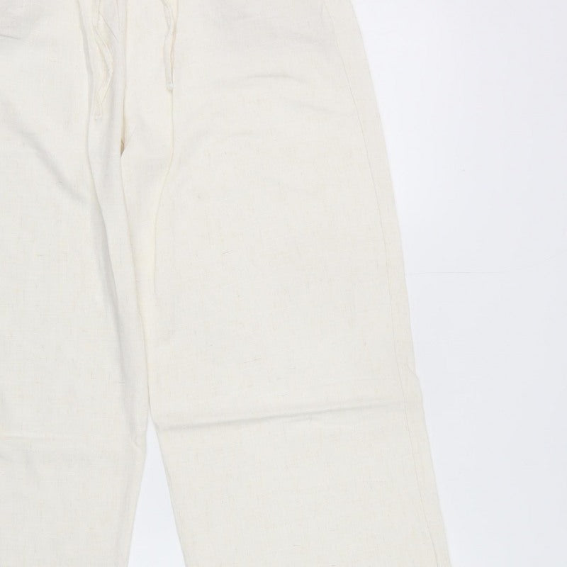 Stradivarius Women Ivory M Drawstring Straight Leg Trousers Pockets