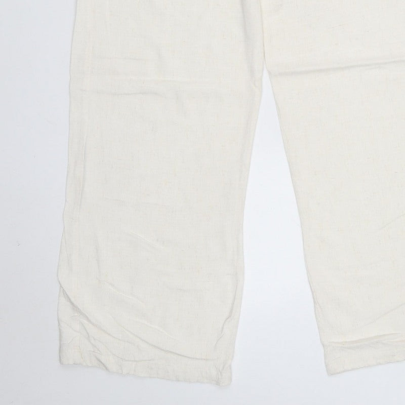 Stradivarius Women Ivory M Drawstring Straight Leg Trousers Pockets