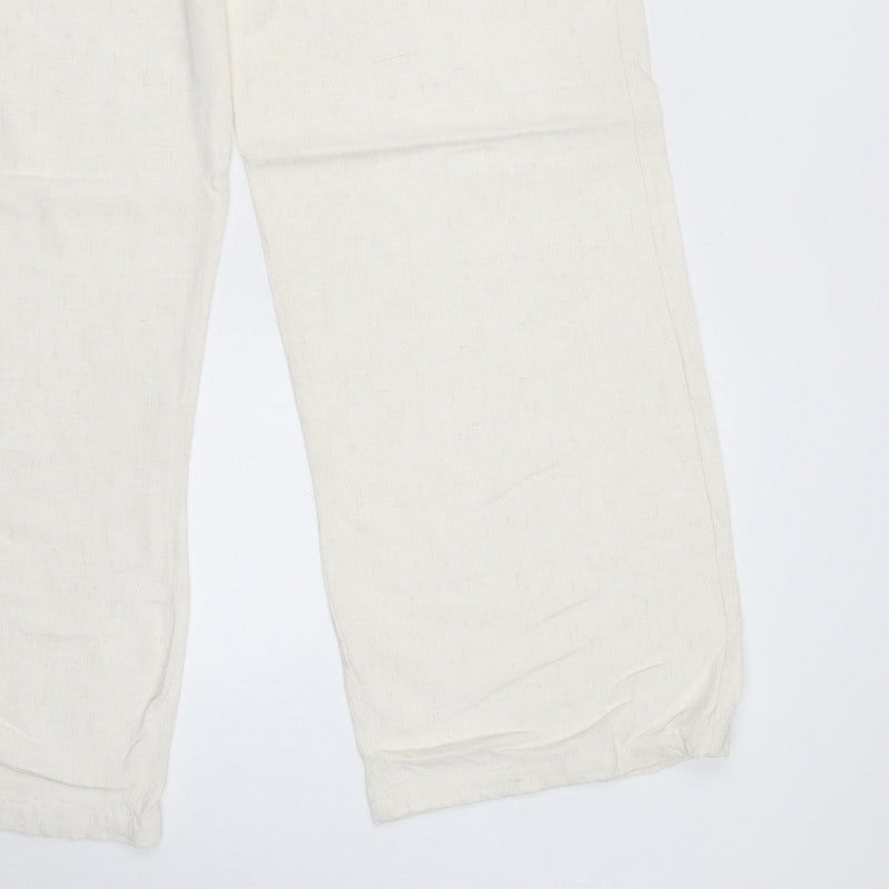 Stradivarius Women Ivory M Drawstring Straight Leg Trousers Pockets