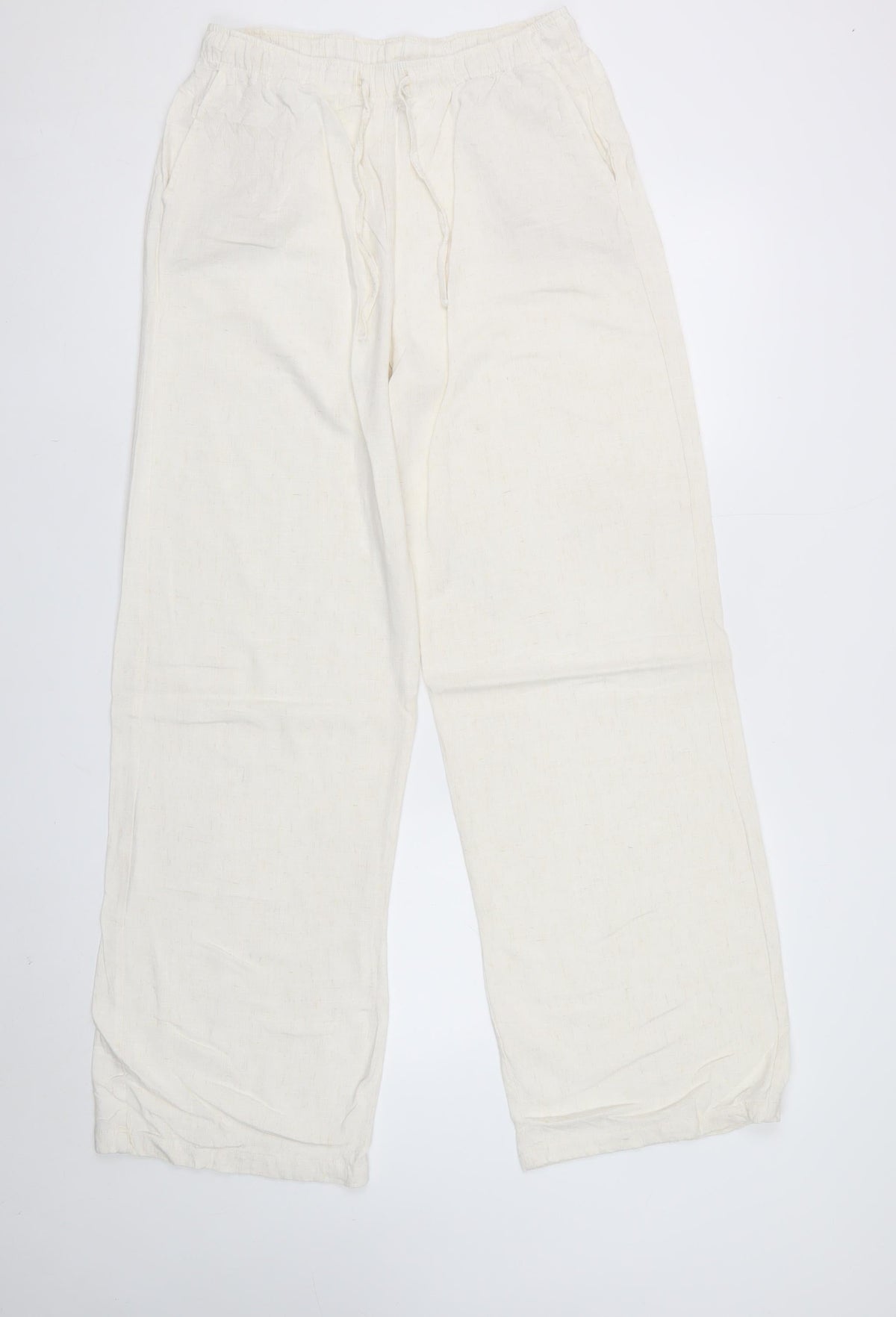 Stradivarius Women Ivory M Drawstring Straight Leg Trousers Pockets