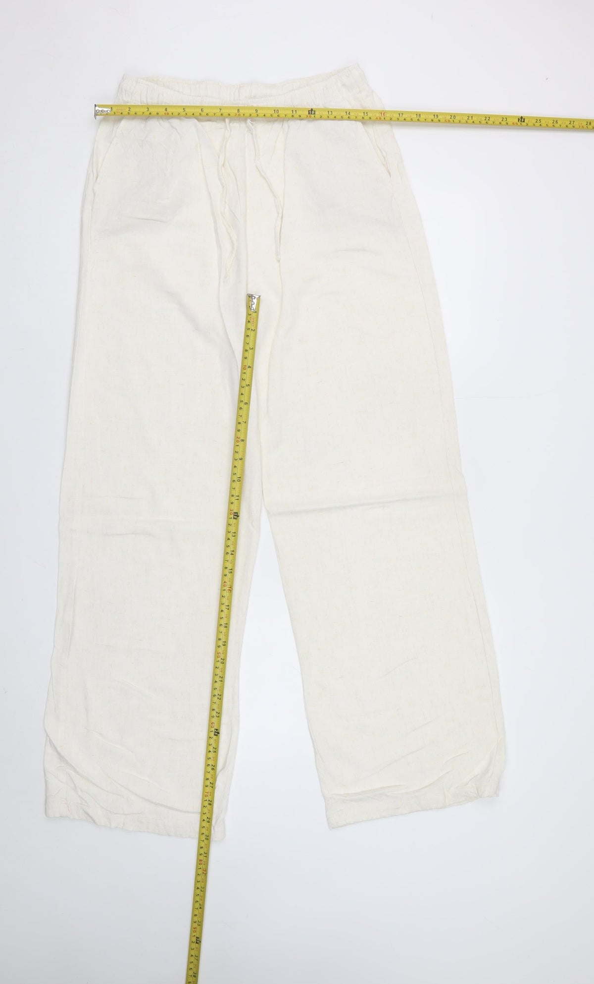Stradivarius Women Ivory M Drawstring Straight Leg Trousers Pockets