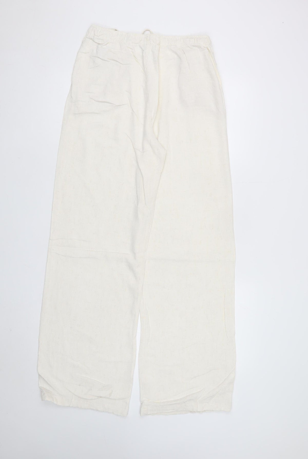 Stradivarius Women Ivory M Drawstring Straight Leg Trousers Pockets