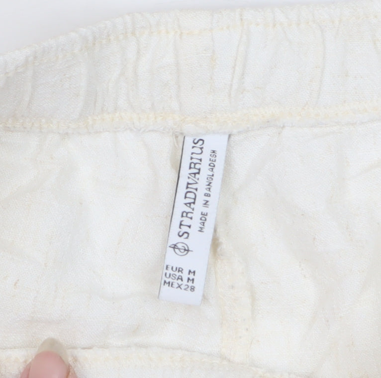 Stradivarius Women Ivory M Drawstring Straight Leg Trousers Pockets