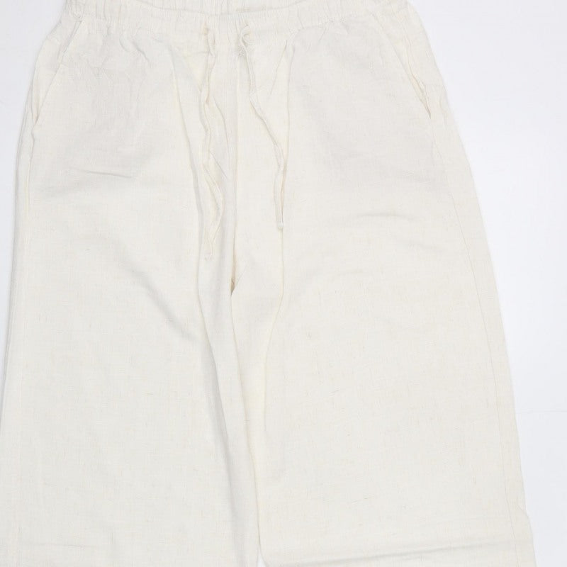 Stradivarius Women Ivory M Drawstring Straight Leg Trousers Pockets