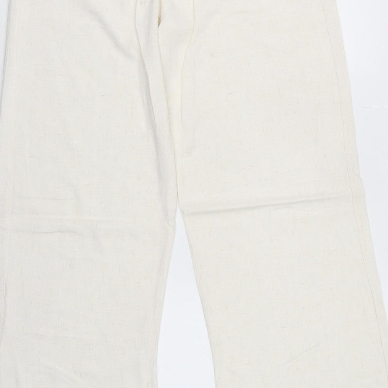 Stradivarius Women Ivory M Drawstring Straight Leg Trousers Pockets