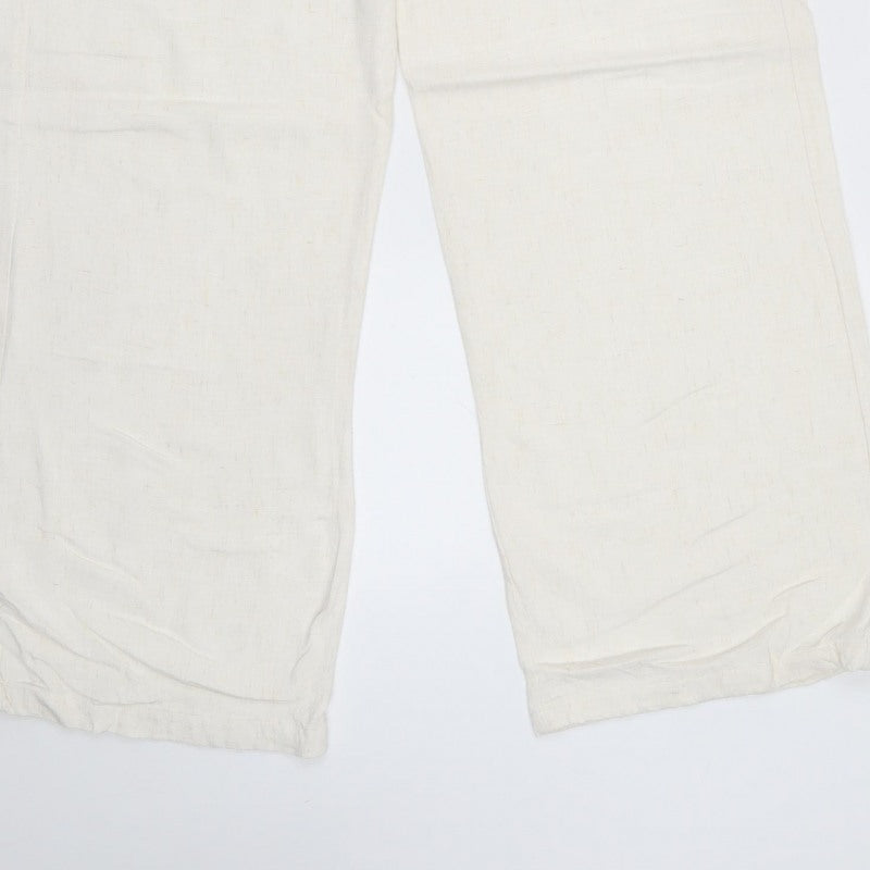 Stradivarius Women Ivory M Drawstring Straight Leg Trousers Pockets