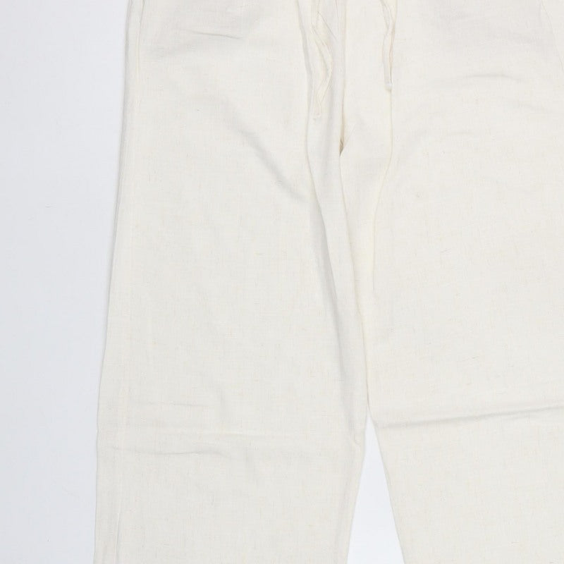 Stradivarius Women Ivory M Drawstring Straight Leg Trousers Pockets