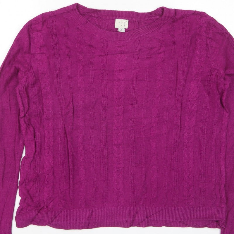 a.n.d Women’s Purple Cable Knit Crew Neck Jumper Size S